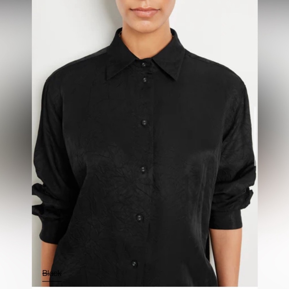 Proenza Schouler White Label Hall Shirt Black Crinkled Viscose Button Down NWT